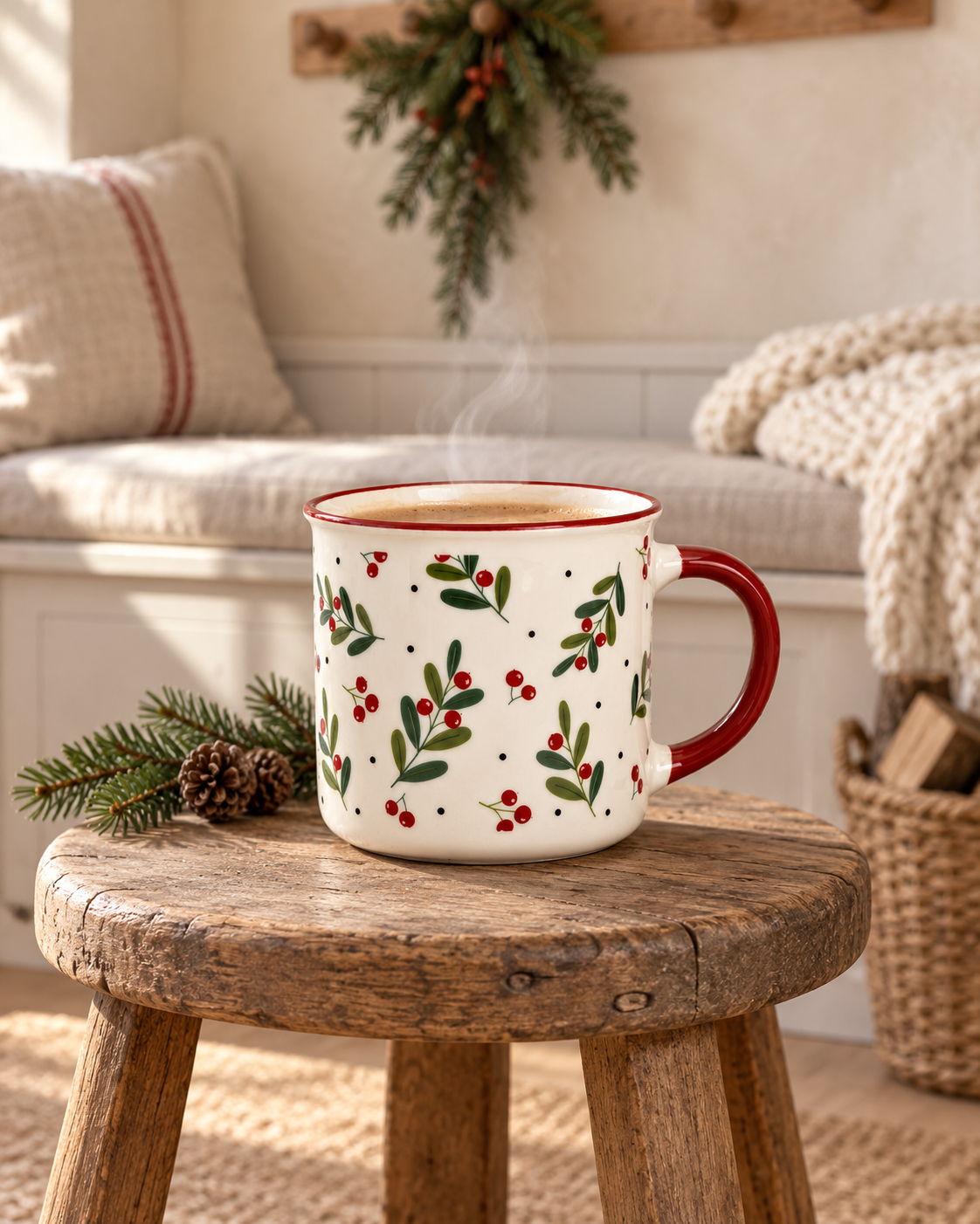 Tazza Ramoscello di vischio, in porcellana, 2 VARIANTI, 350 ml