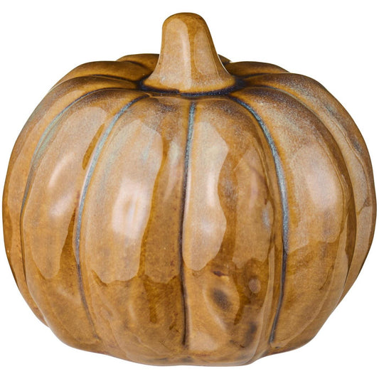 Zucca decorativa in ceramica color beige/arancio h 9 cm, ø 10 cm *con piccolo difetto*