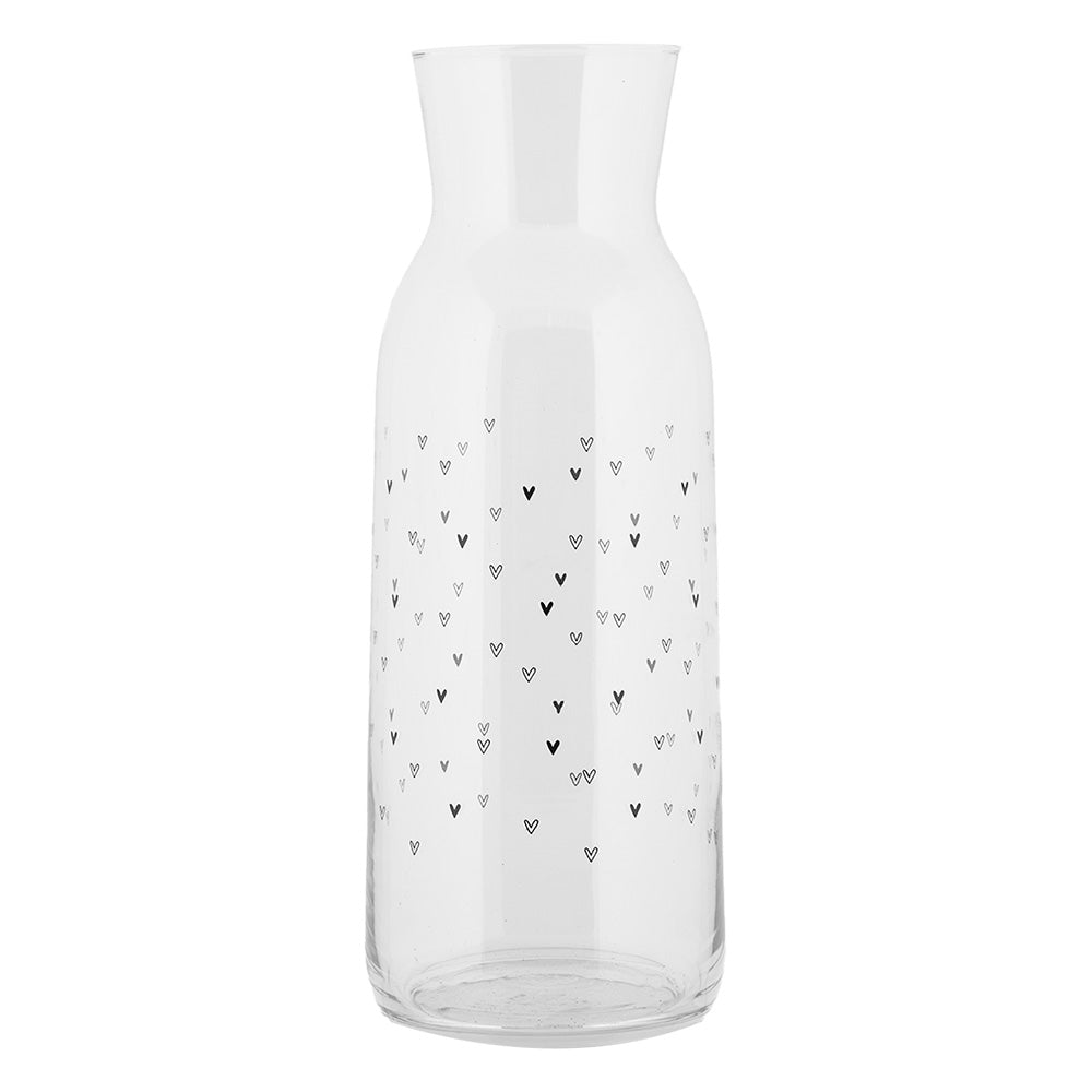 Caraffa in vetro trasparente con cuoricini neri, 1 l, ø 9x25 cm