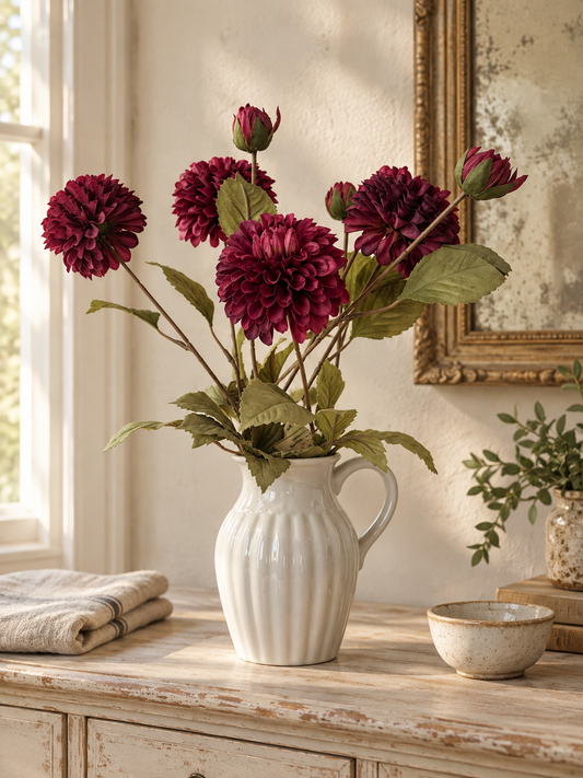 Fiore artificiale, Dalia rosso scuro, h 73 cm
