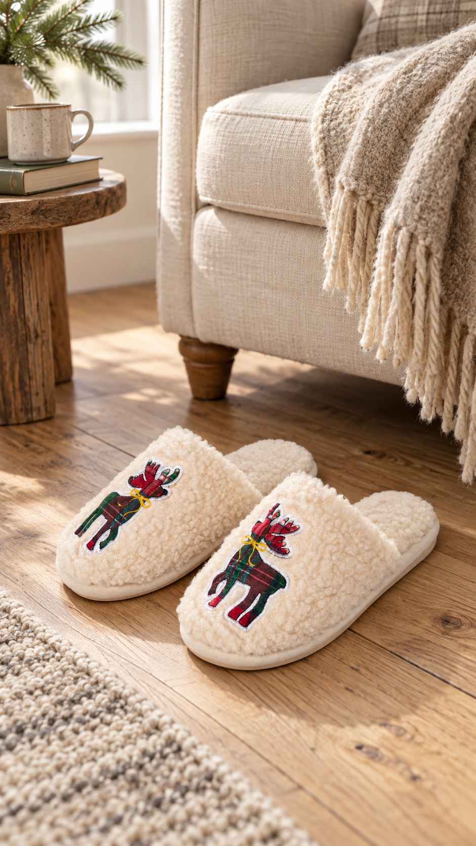 Ciabatte orsetto con renna tartan, Varie misure