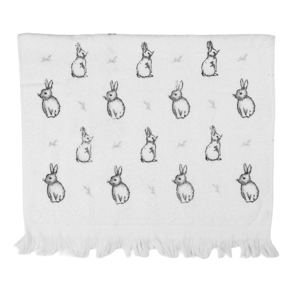 Asciugamano in micro spugna, bianco con coniglietti grigi, 40x66 cm