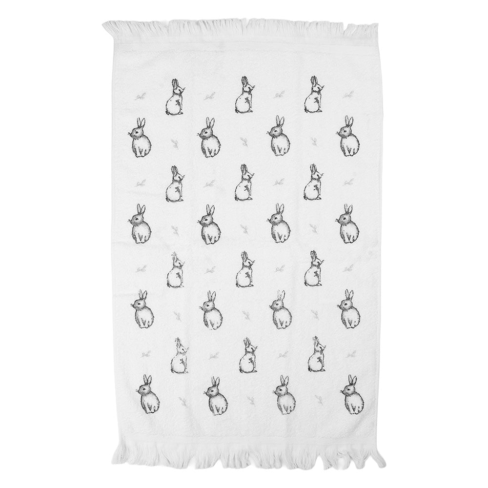 Asciugamano in micro spugna, bianco con coniglietti grigi, 40x66 cm
