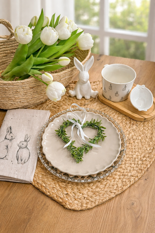 Cuore in bosso con nastro bianco, ø 12 cm