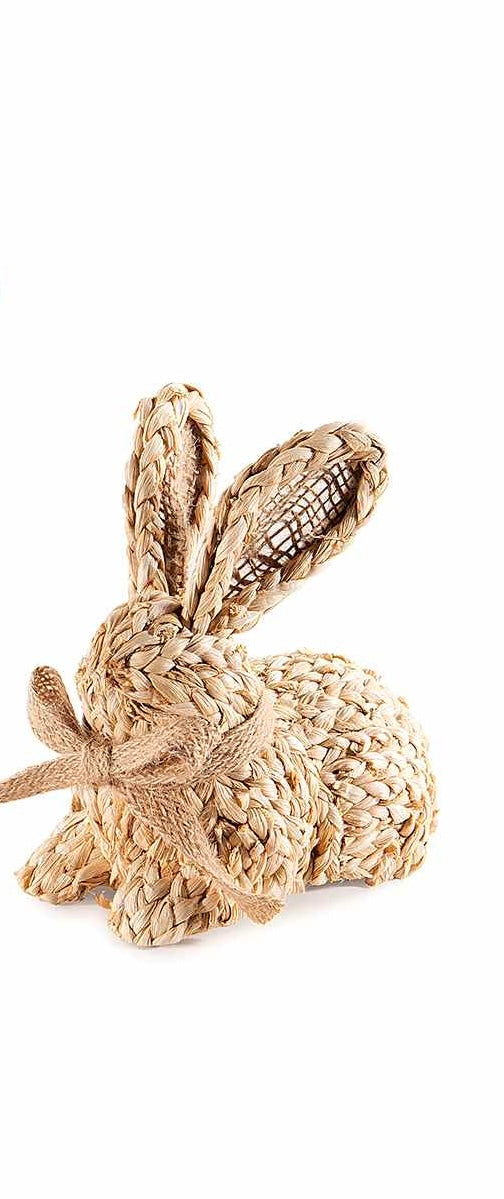 Coniglietto 3 varianti in fibra vegetale intrecciata con fiocco in juta