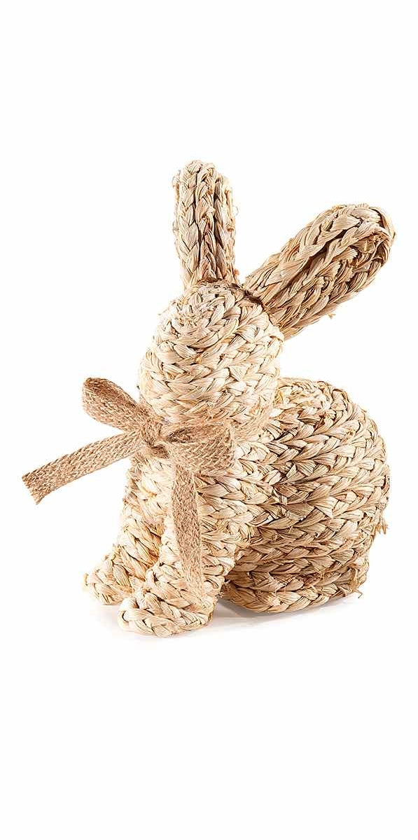 Coniglietto 3 varianti in fibra vegetale intrecciata con fiocco in juta