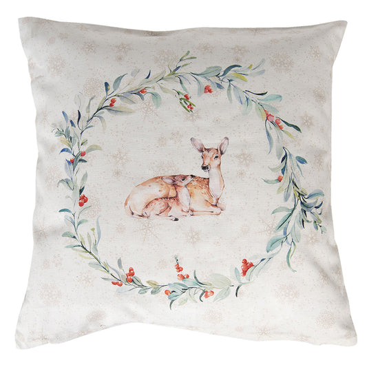 Federa per cuscino colore bianco Cervo e ghirlanda 40x40 cm