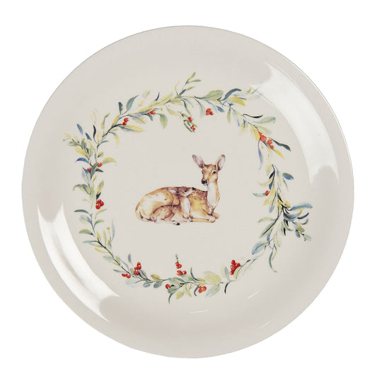Piatto da portata con cervo e ghirlanda in ceramica ø28 cm