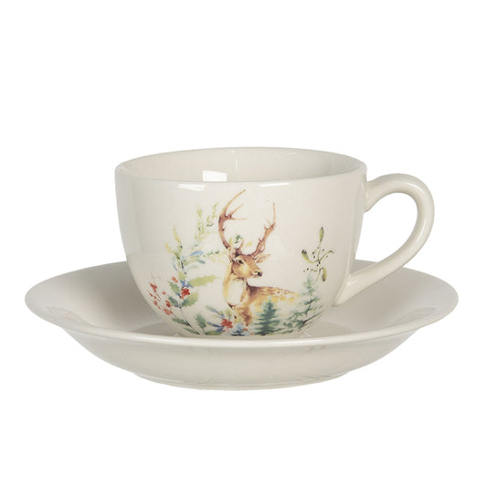 Tazza con cervo con piattino bianco 200 ml