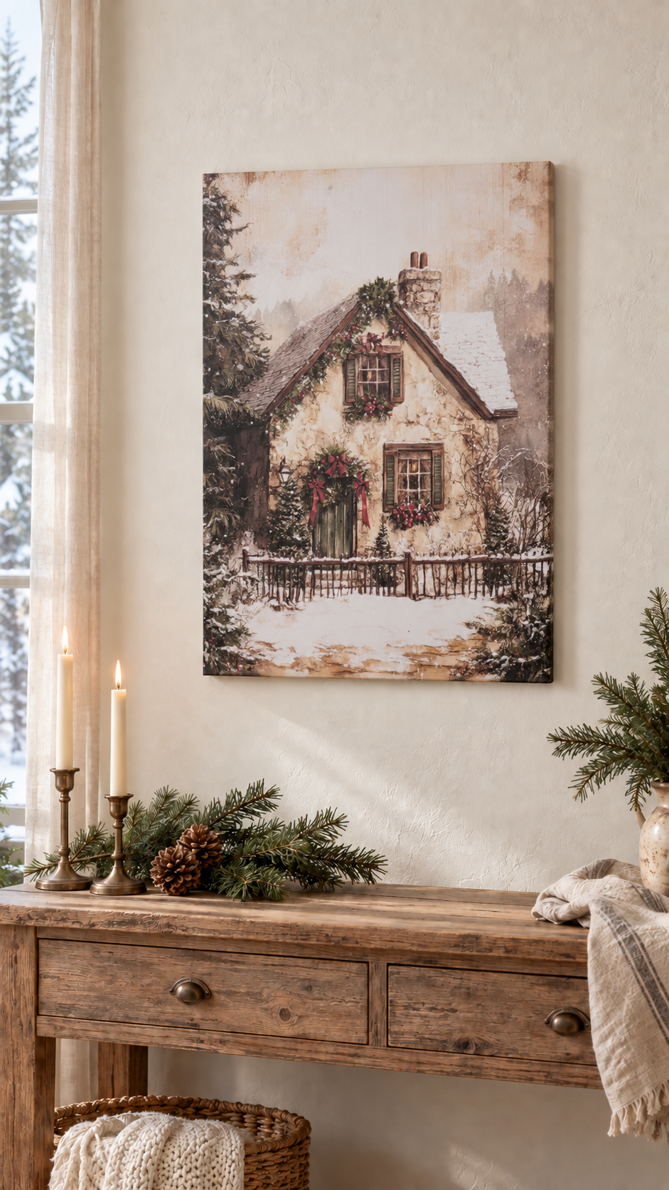 Quadro canvas Baita innevata, 2 VARIANTI, 50x70 cm