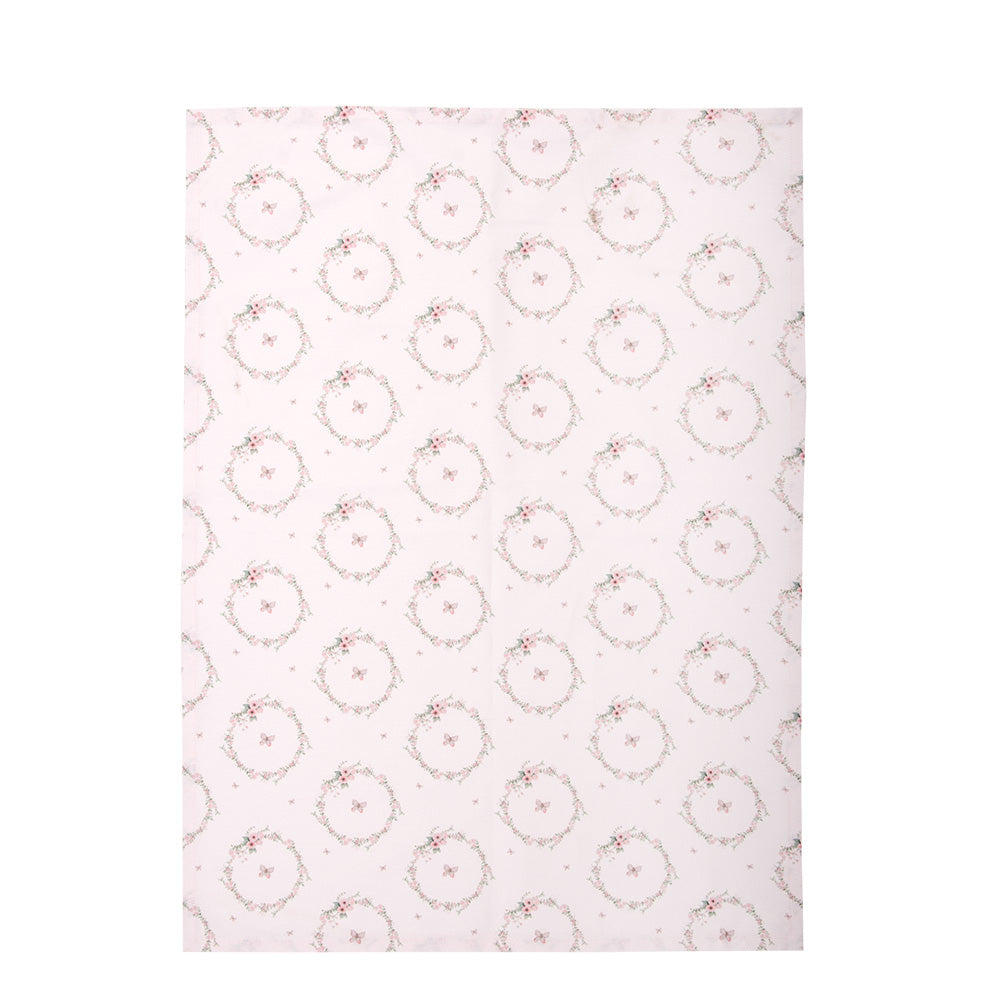 Strofinaccio rosa tenue con roselline e farfalle, 50x70 cm