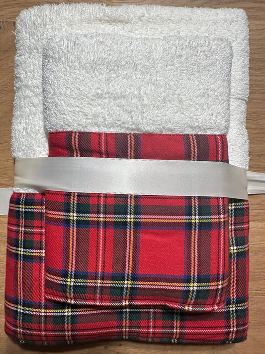 Asciugamano Tartan in spugna viso + ospite, 2 colori