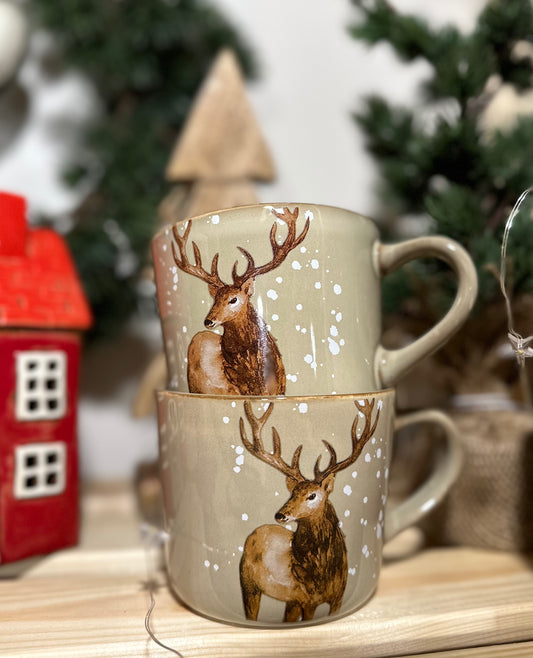 Tazza con cervo beige 14x10x9 cm