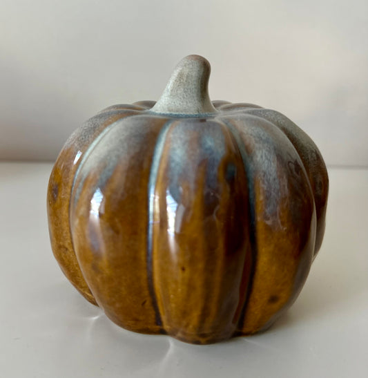 Zucca decorativa in ceramica color beige/arancio h 9 cm, ø 10 cm