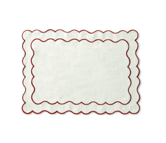 Tovaglietta Queen smerlata, bianca con bordo bordeaux, antimacchia, 45x33 cm