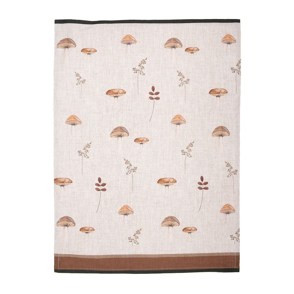 Strofinaccio beige con funghi e foglie 50x70 cm