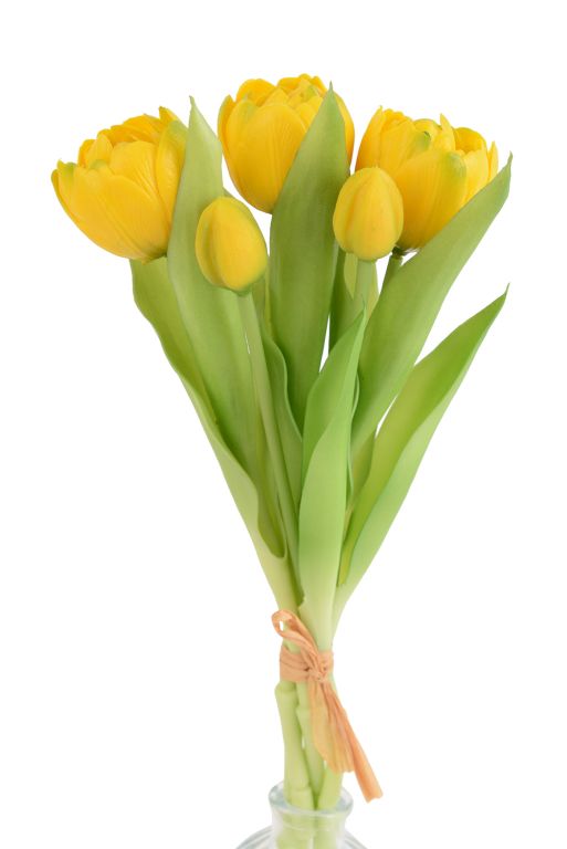 Tulipani colore Giallo, mazzo da 5 fiori, h 28 cm