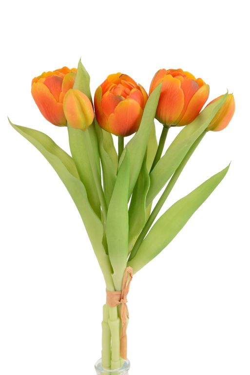 Tulipani colore Arancione, mazzo da 5 fiori, h 28 cm