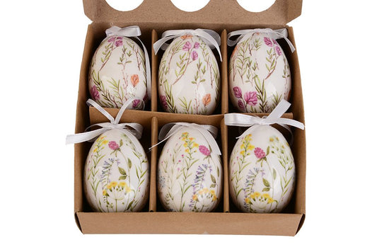 Uova pasquali decorative da appendere, fiori azzurri e rosa, se di 2 pz, 5x7 cm