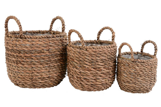 Cesto con manici, fibra naturale (foglia di banano) rivestito in nylon, 3 misure