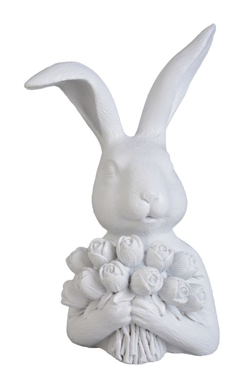 Coniglietto bianco con fiori, 12x8x h 20 cm