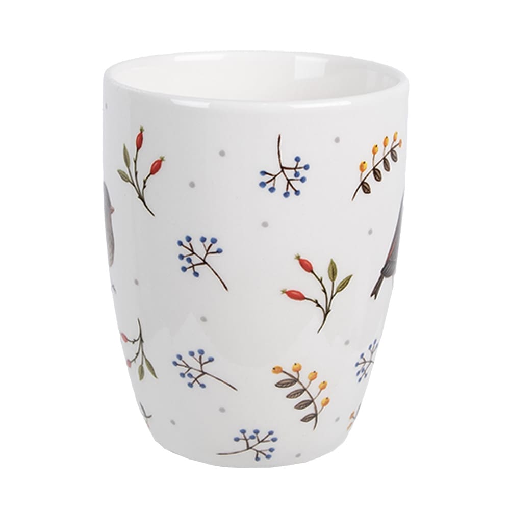 Tazza con uccellino e bacche 12x8x10 cm / 350 ml