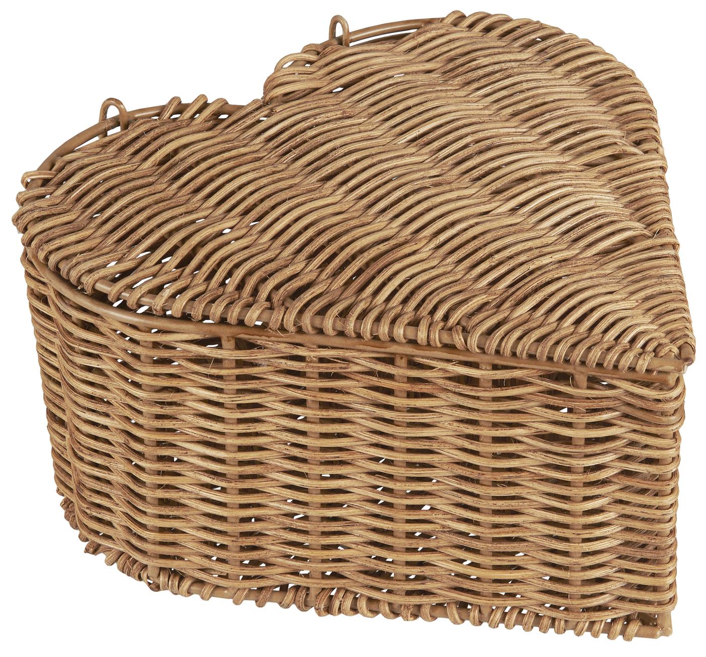 Scatola a forma di cuore in rattan e metallo con 4 scomparti 25x12x25 cm