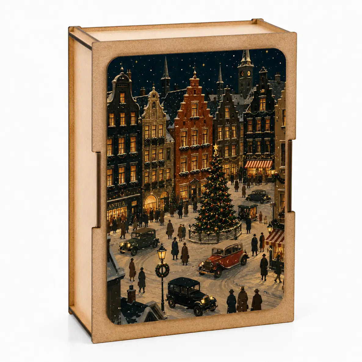 Puzzle in legno, Piazza natalizia innevata, 100 pz