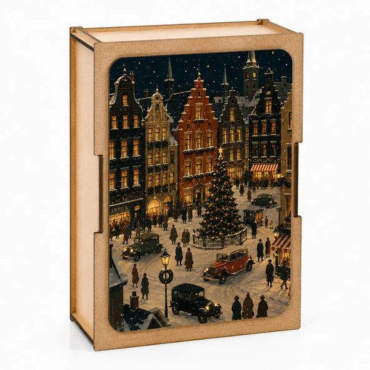 Puzzle in legno, Piazza natalizia innevata, 100 pz