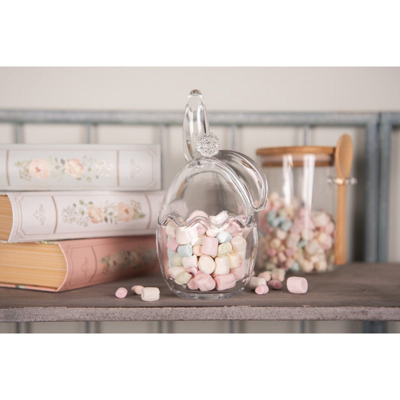 Barattolo in vetro a forma di uovo con orecchie e fiorellino, 6x6x12 cm