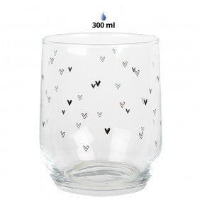 Set 2 bicchieri in vetro con cuoricini neri, 300 ml