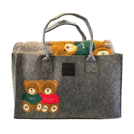 Borsa + Plaid in pile agnellato grigio antracite Orsacchiotti, 130x160 cm