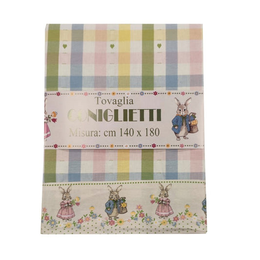 Tovaglia quadretti con coniglietti per 6 p. e 12 p.
