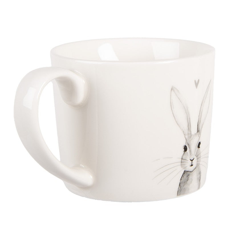 Tazza in porcellana bianca con coniglietto grigio, 275 ml