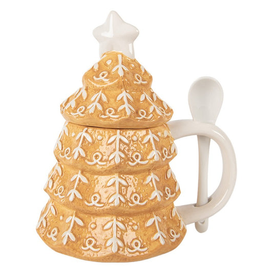 Tazza con coperchio e cucchiaino Albero di Natale 350 ml h 18x16x12 cm