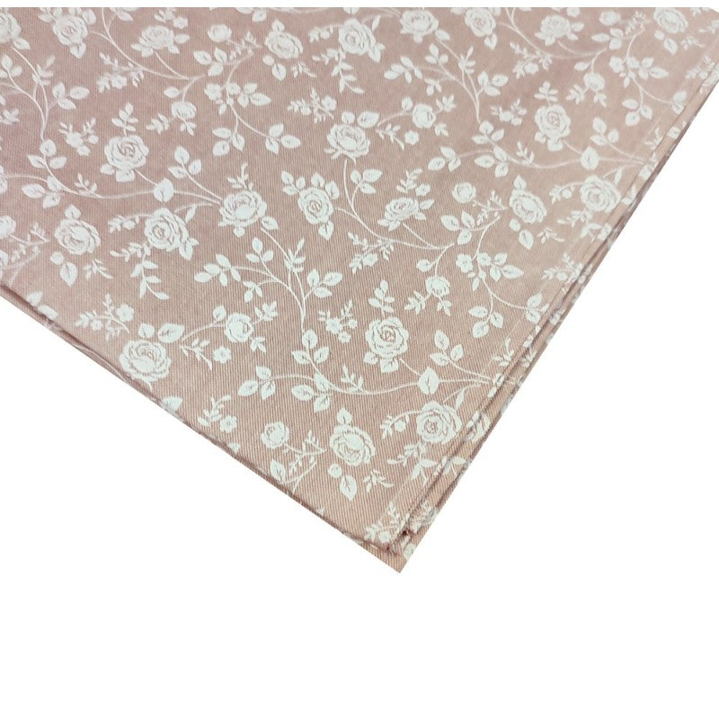 Tovaglia rosa con roselline bianche, 140x180 cm