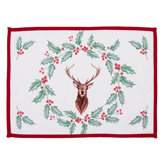 Tovagliette Set di 2, Cervo con agrifoglio, 50x35 cm